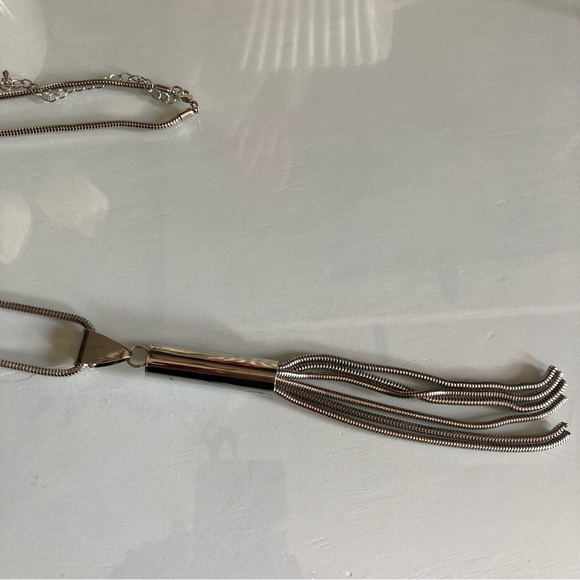 Long Silver Tassel  Fringe Necklace - Picture 6 of 6